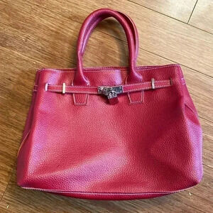 Elegant Red Leather Tote Bag